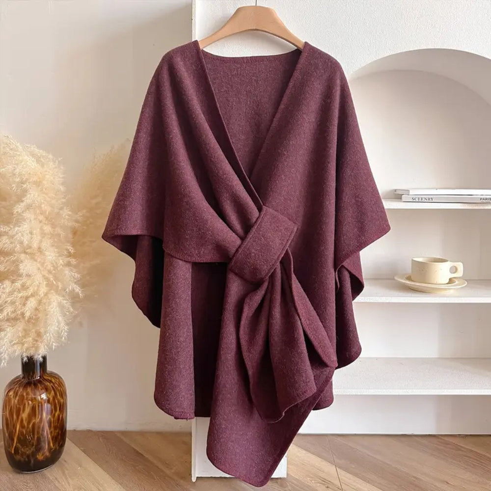 Christiane | Damen Wickelmantel Cape mit Schalkragen Windschutz