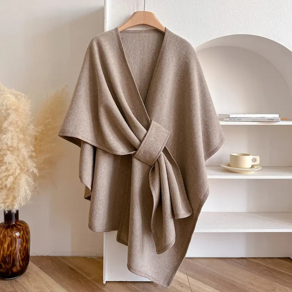 Christiane | Damen Wickelmantel Cape mit Schalkragen Windschutz