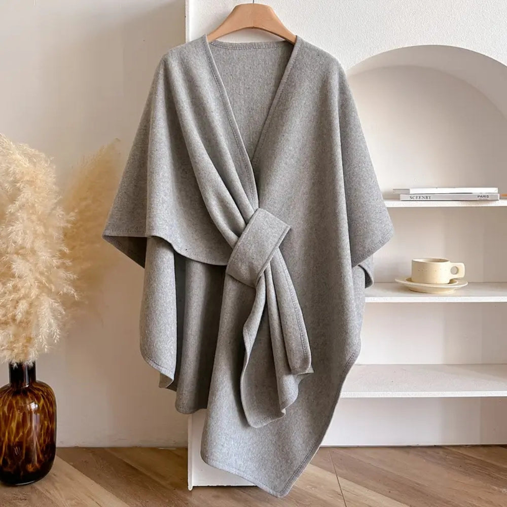 Christiane | Damen Wickelmantel Cape mit Schalkragen Windschutz