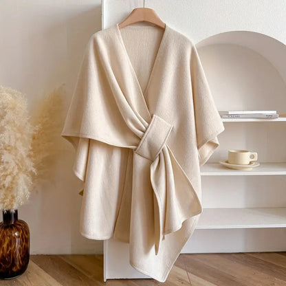 Christiane | Damen Wickelmantel Cape mit Schalkragen Windschutz