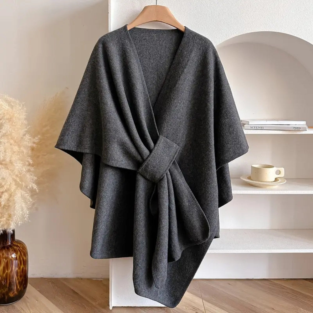 Christiane | Damen Wickelmantel Cape mit Schalkragen Windschutz