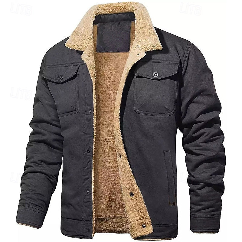Aksel | Gefütterte Trucker-Jacke Herren mit Fellkragen und Knopfleiste