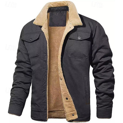 Aksel | Gefütterte Trucker-Jacke Herren mit Fellkragen und Knopfleiste