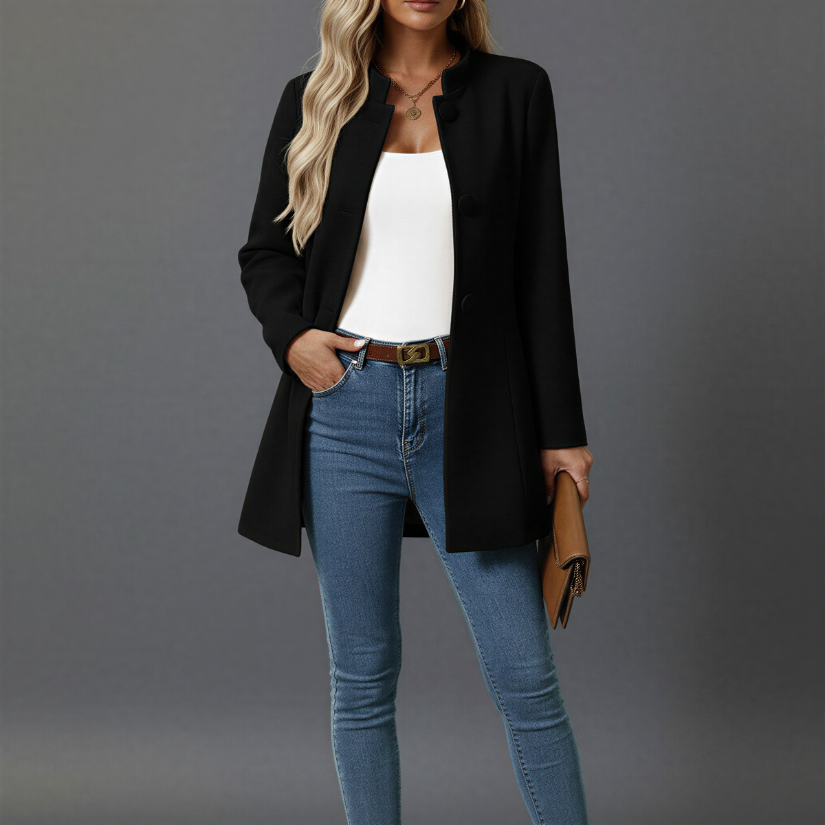 Dagny | Damen A-Linien Mantel mit Knopfleiste