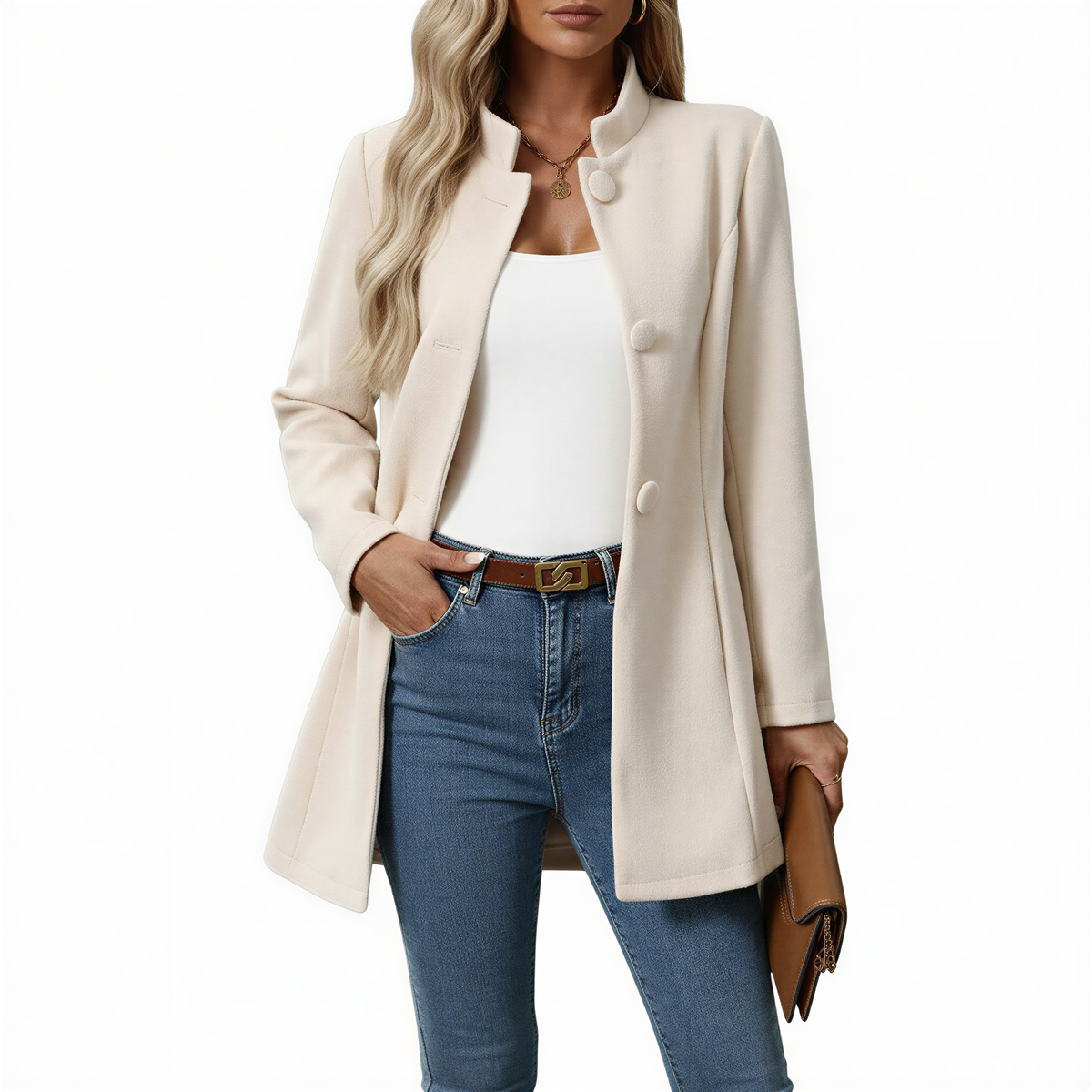 Dagny | Damen A-Linien Mantel mit Knopfleiste