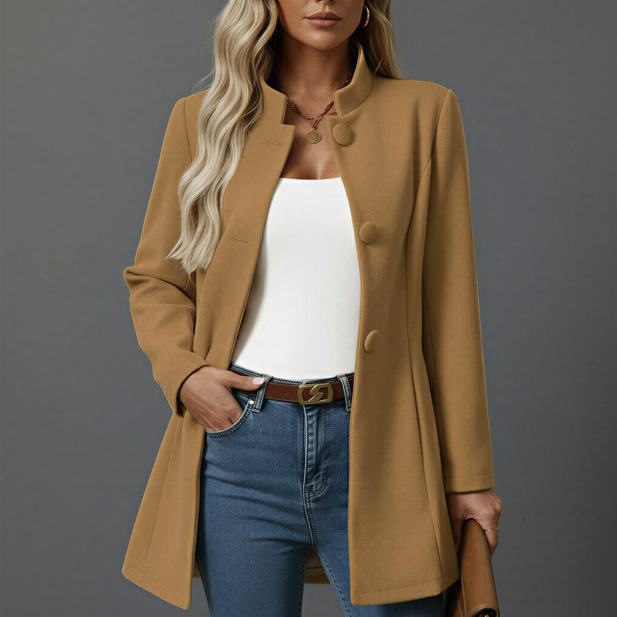 Dagny | Damen A-Linien Mantel mit Knopfleiste