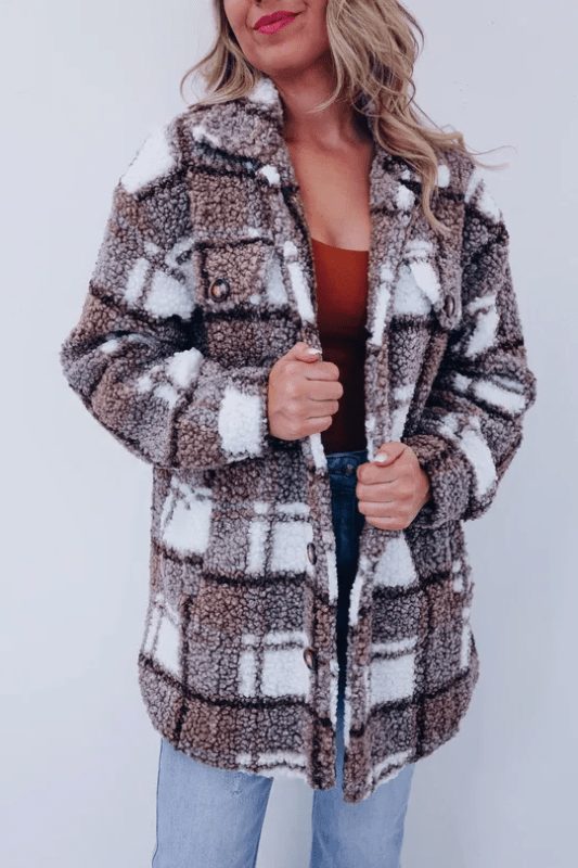Solveig | Karierte Strickjacke mit Knopfleiste für Damen