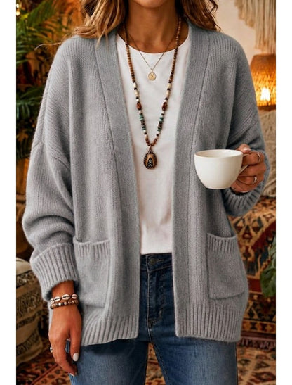 Gina | Damen Cardigan Strickjacke mit Taschen und V-Ausschnitt