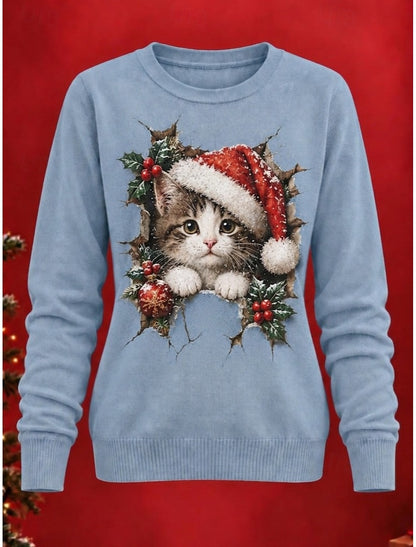 Taryn | Weihnachtspullover Damen Rentier Rundhals Gerippter Saum