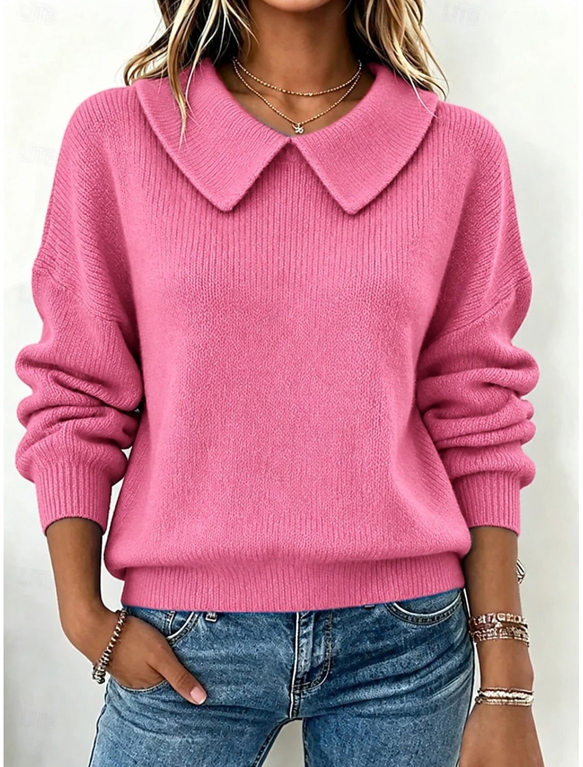 Inge | Damen Strickpullover mit Kragen und Langarm