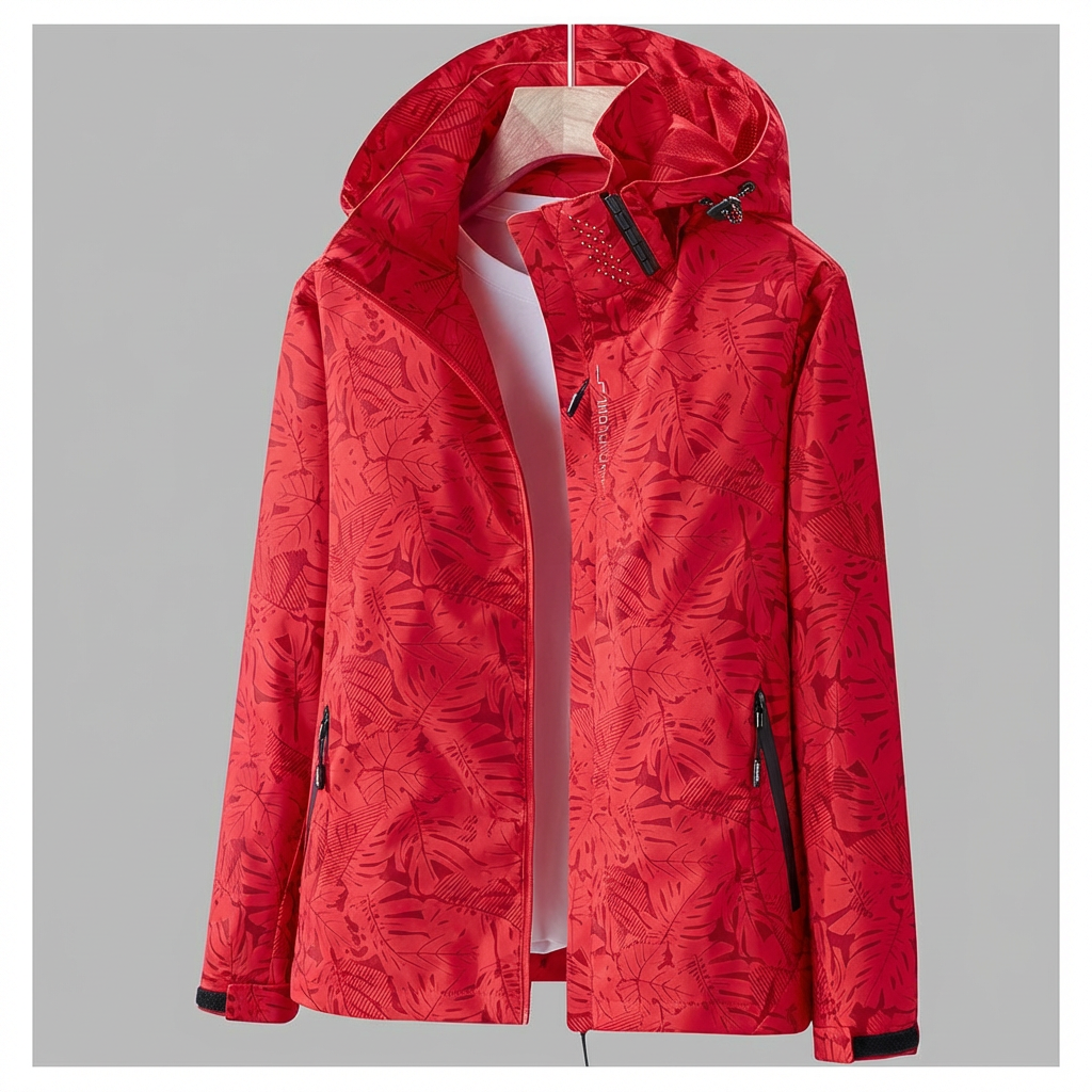 Christel | Damen Kapuzenjacke mit Blättermuster und Kordelzug