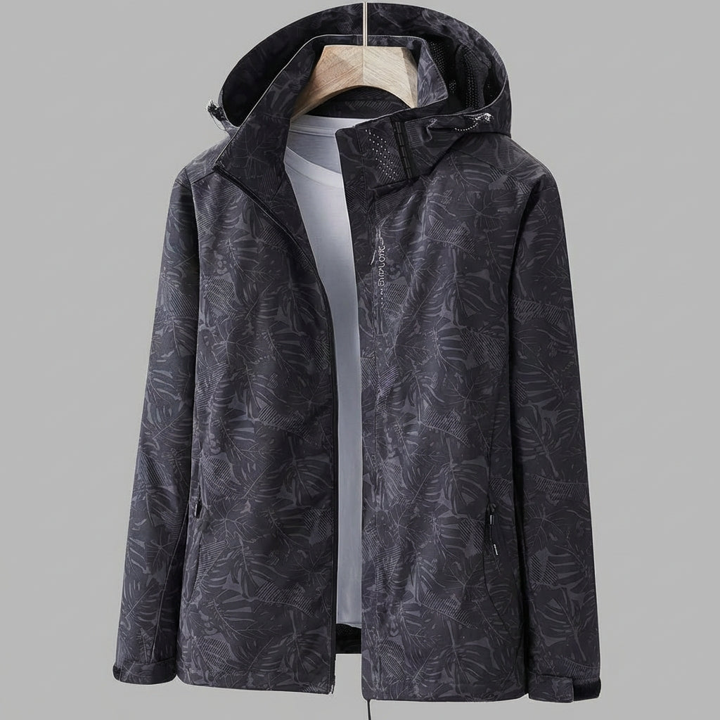 Christel | Damen Kapuzenjacke mit Blättermuster und Kordelzug