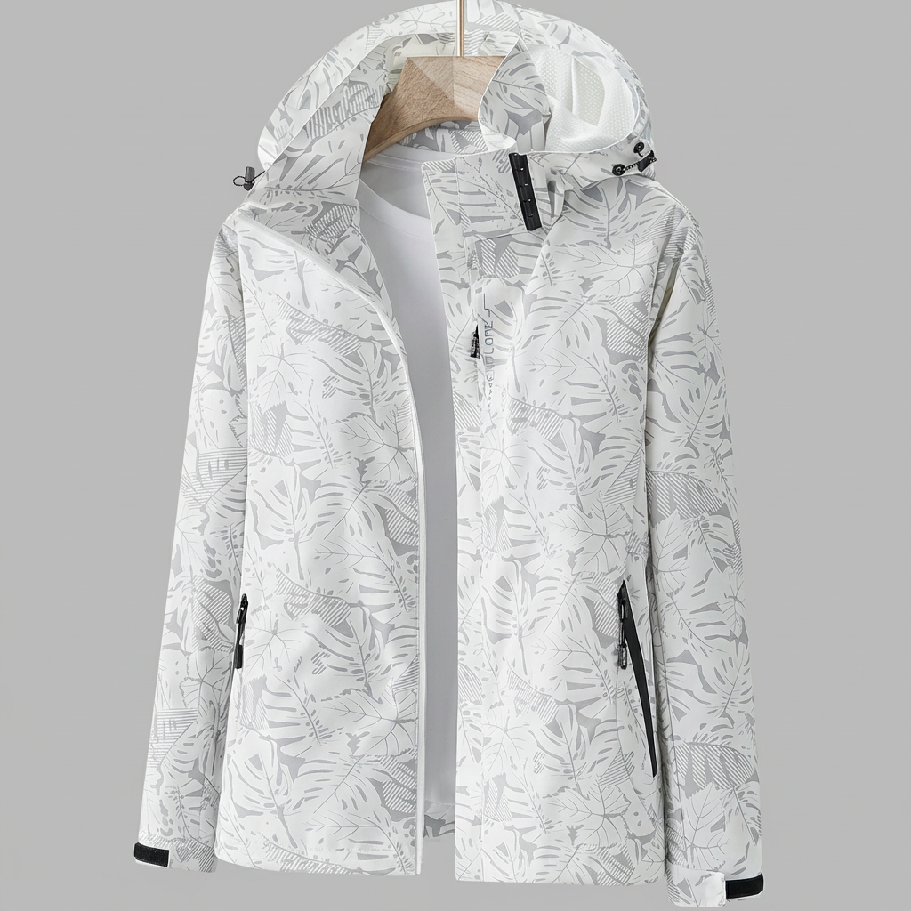 Christel | Damen Kapuzenjacke mit Blättermuster und Kordelzug