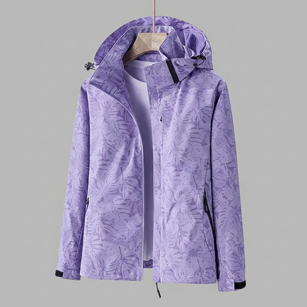 Christel | Damen Kapuzenjacke mit Blättermuster und Kordelzug