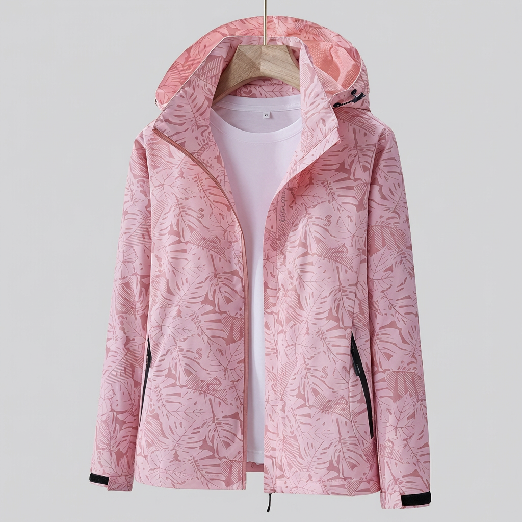 Christel | Damen Kapuzenjacke mit Blättermuster und Kordelzug