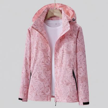 Christel | Damen Kapuzenjacke mit Blättermuster und Kordelzug
