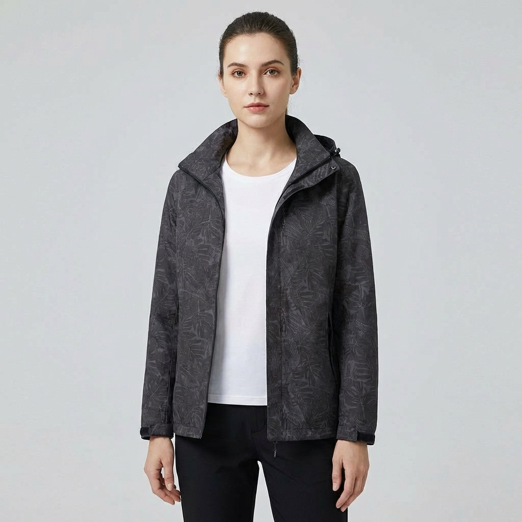 Christel | Damen Kapuzenjacke mit Blättermuster und Kordelzug