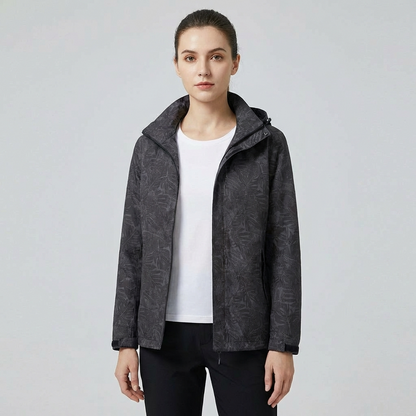 Christel | Damen Kapuzenjacke mit Blättermuster und Kordelzug