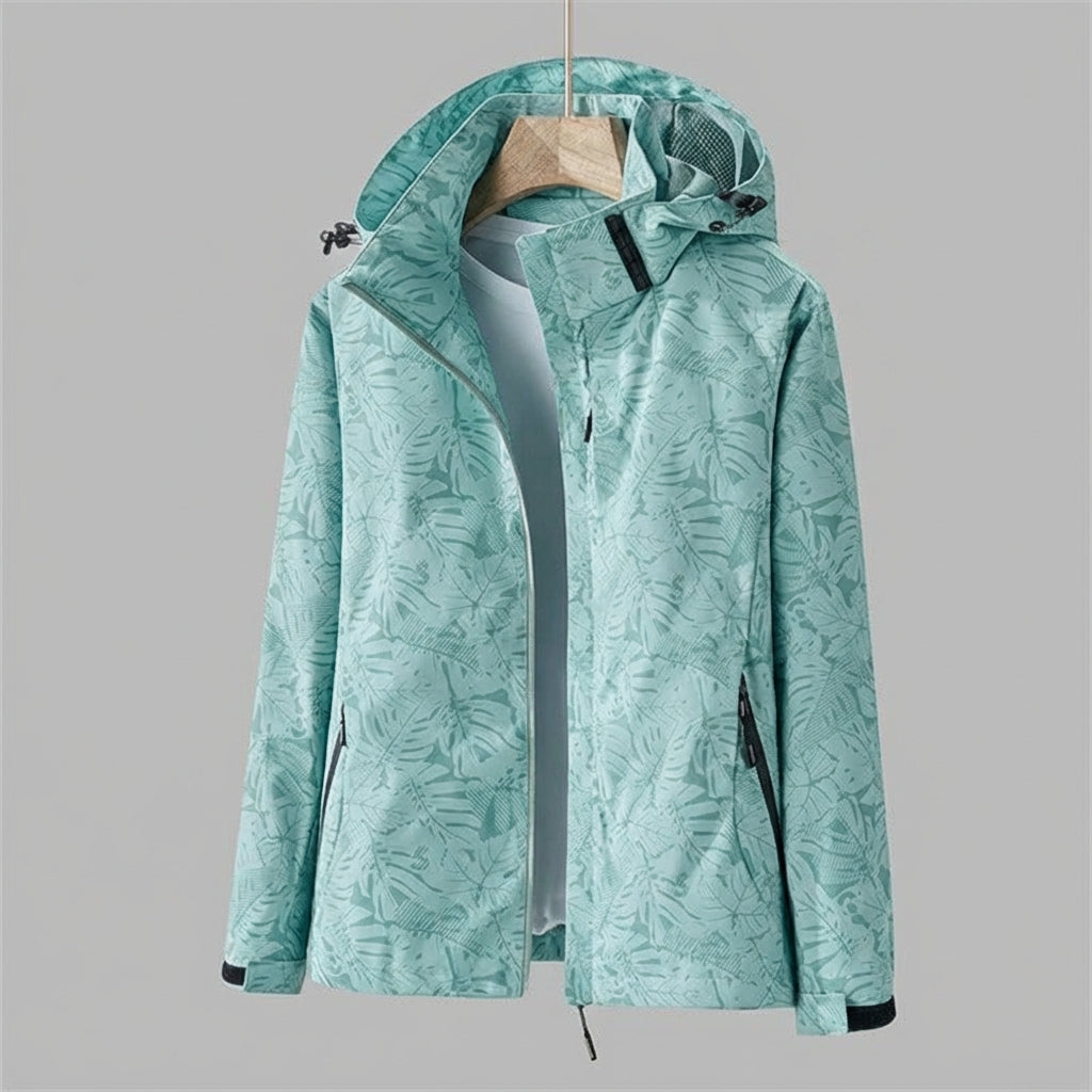 Christel | Damen Kapuzenjacke mit Blättermuster und Kordelzug