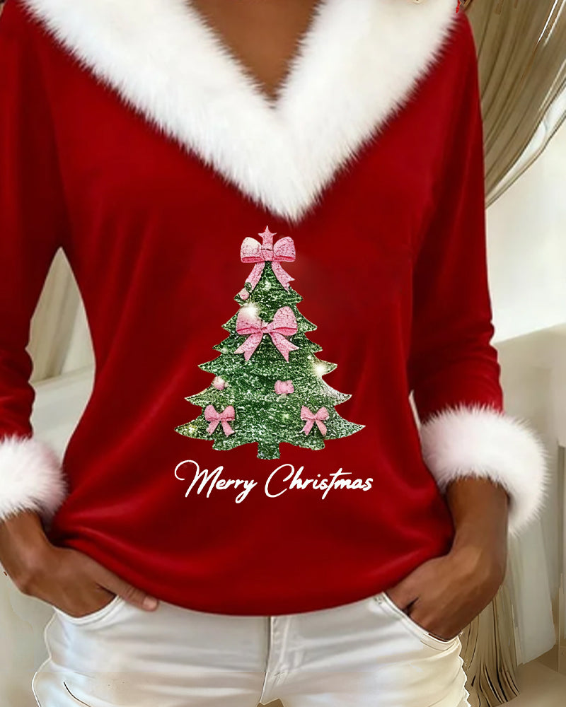 Ella | Weihnachtspullover Damen mit Glitzer-Tannenbaum V-Ausschnitt