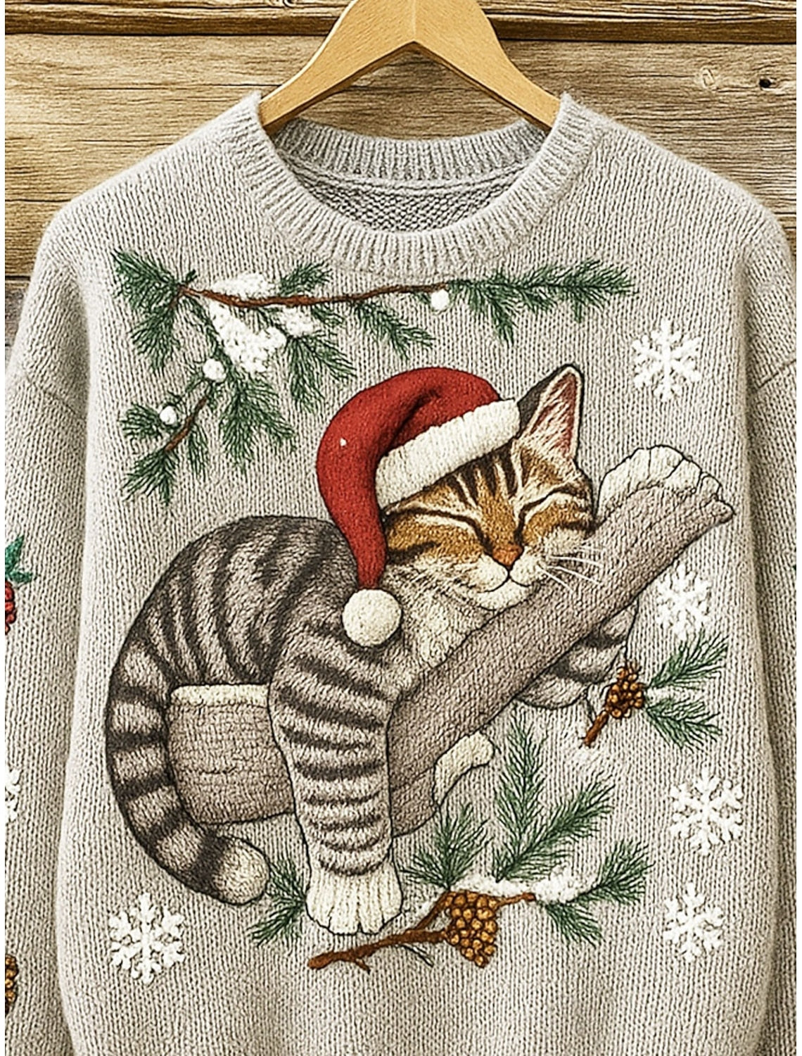 Marlien | Weihnachtspullover Katze Rundhals Strickpullover für Damen