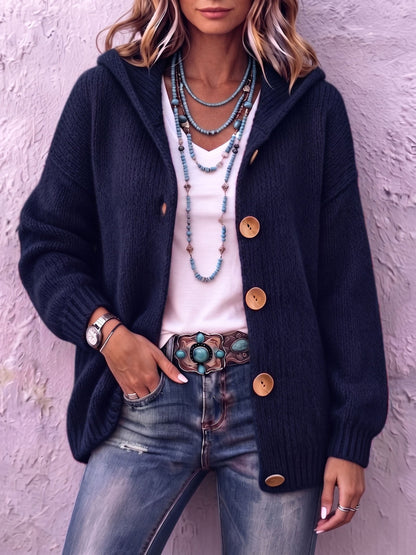 Jade | Strickjacke Damen mit Kapuze und Knopfleiste Oversized
