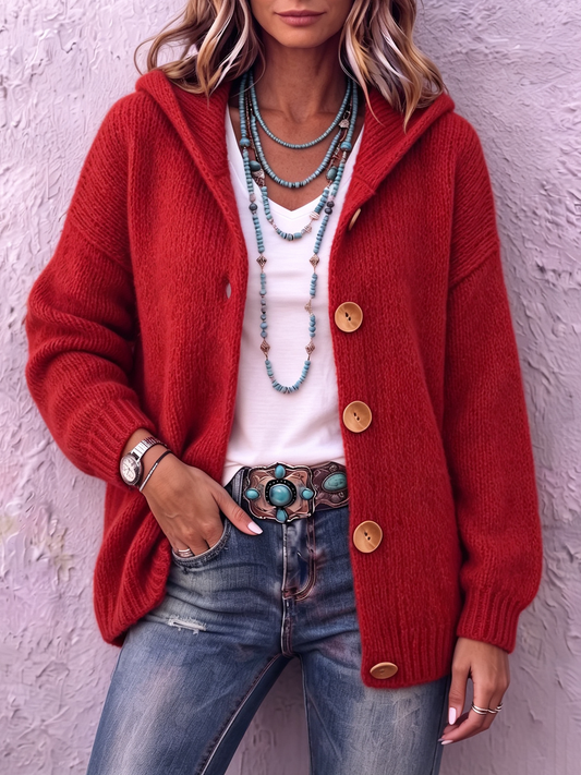 Jade | Strickjacke Damen mit Kapuze und Knopfleiste Oversized