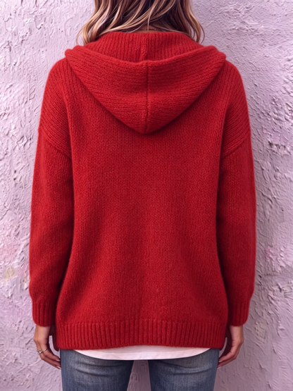 Jade | Strickjacke Damen mit Kapuze und Knopfleiste Oversized