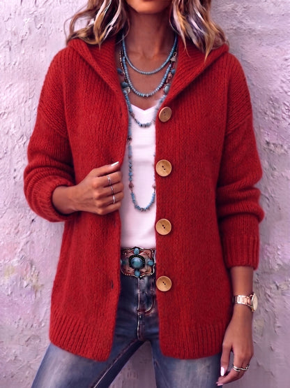 Jade | Strickjacke Damen mit Kapuze und Knopfleiste Oversized