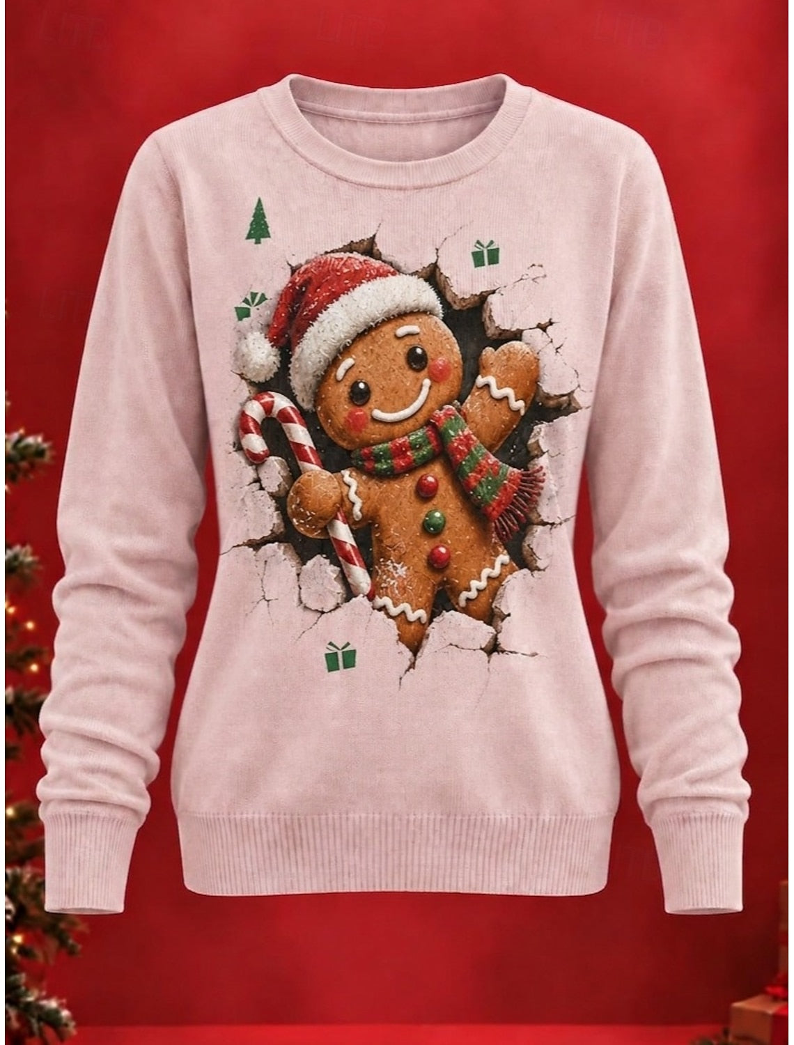 Taryn | Weihnachtspullover Damen Rentier Rundhals Gerippter Saum