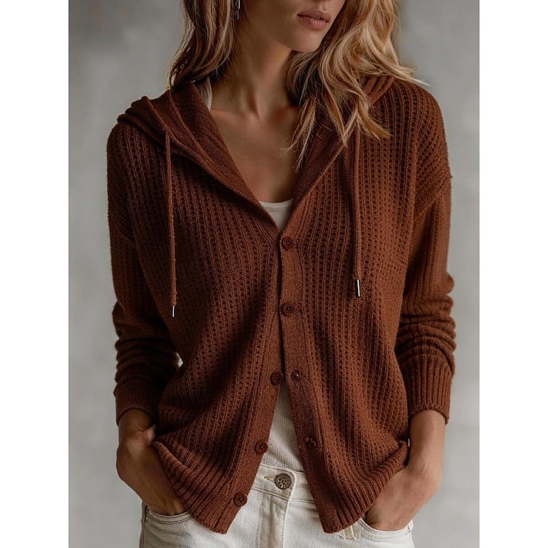 Sanne | Strickjacke mit Kapuze und Knopfleiste für Damen