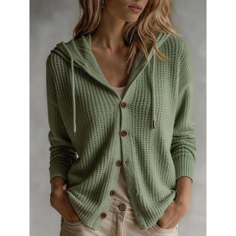 Sanne | Strickjacke mit Kapuze und Knopfleiste für Damen