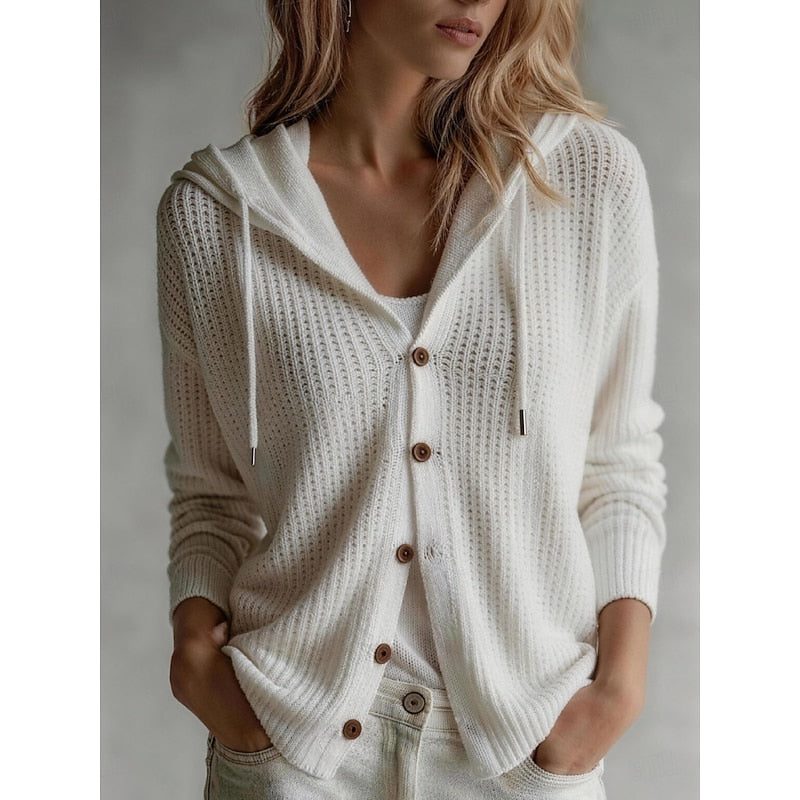 Sanne | Strickjacke mit Kapuze und Knopfleiste für Damen