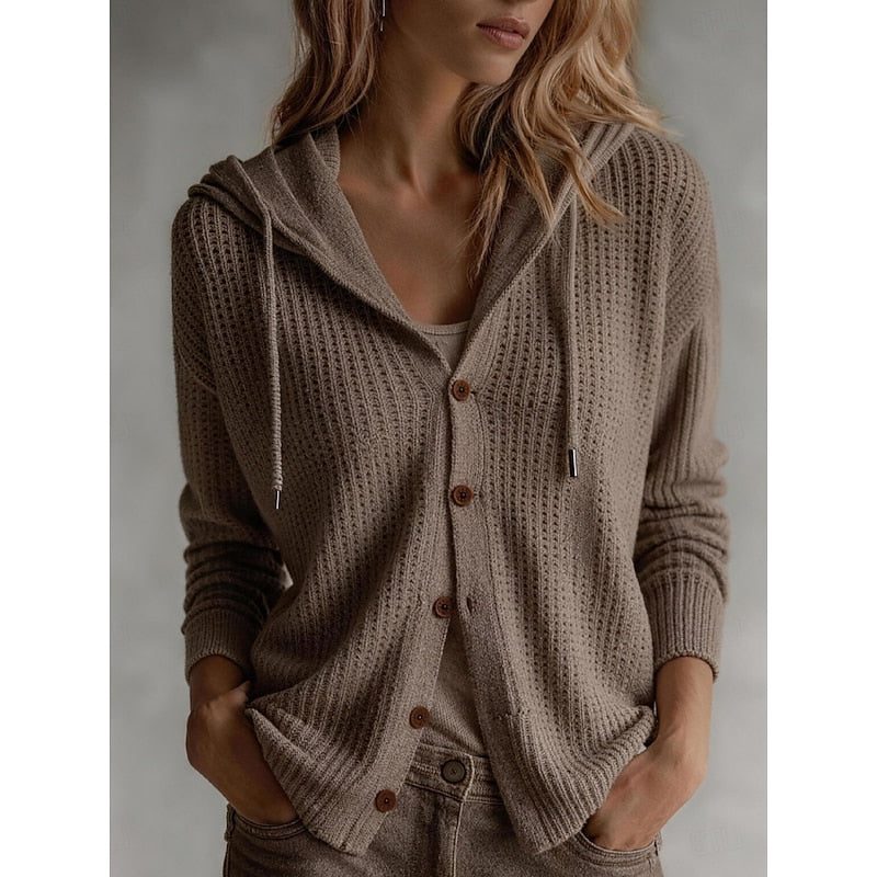 Sanne | Strickjacke mit Kapuze und Knopfleiste für Damen