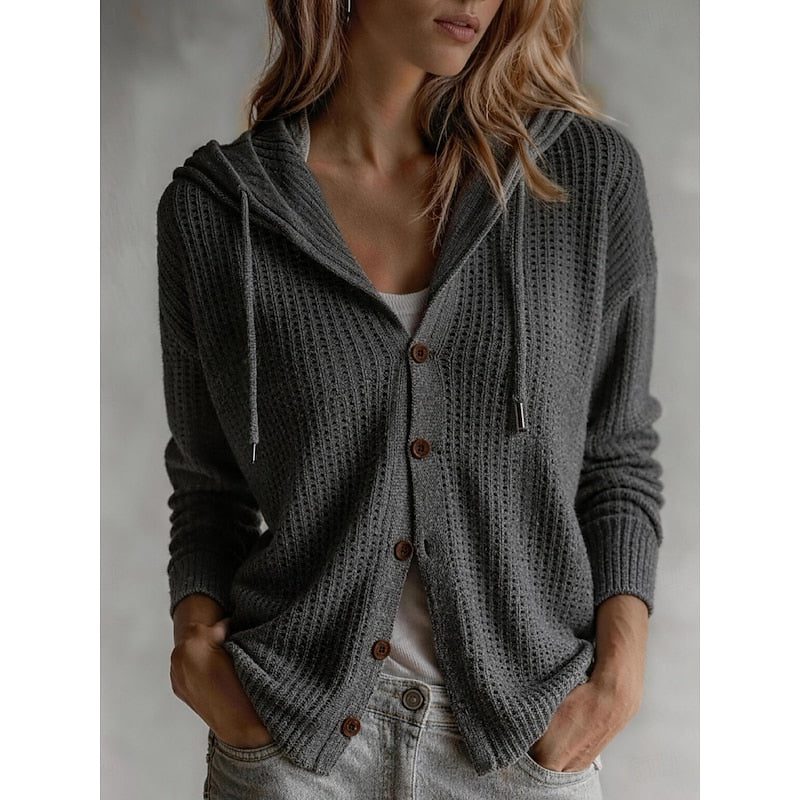 Sanne | Strickjacke mit Kapuze und Knopfleiste für Damen