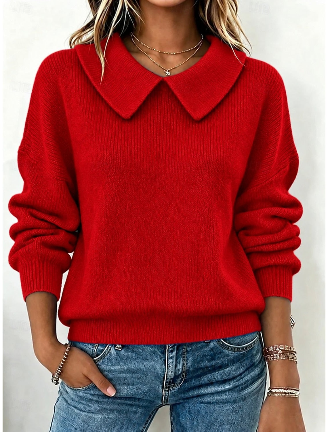 Inge | Damen Strickpullover mit Kragen und Langarm