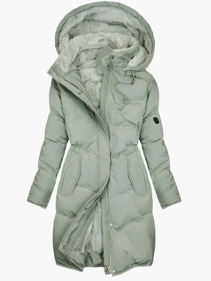 Malin | Langer Winter­mantel mit Fellkapuze für Damen