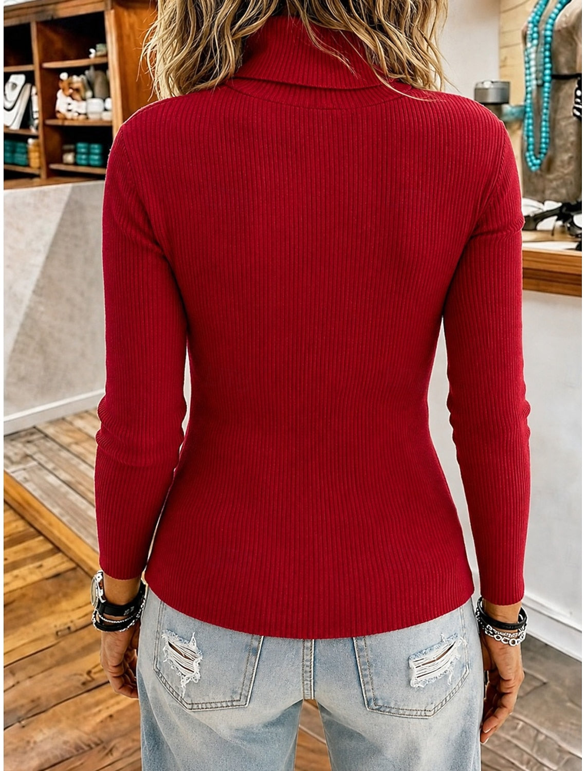 Ilaria | Damen Rollkragenpullover Feinstrick Langarm Figurbetont