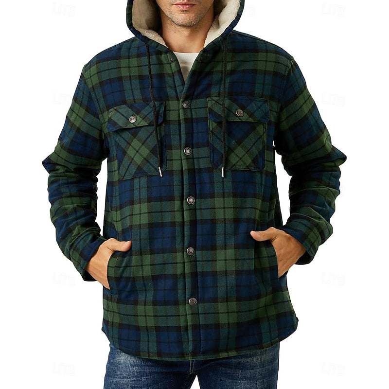 Casper | Kariertes Overshirt mit Kapuze und Knopfleiste für Herren
