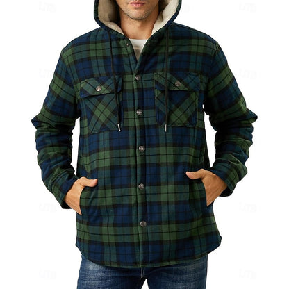 Casper | Kariertes Overshirt mit Kapuze und Knopfleiste für Herren