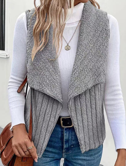 Francesca | Damen Teddy Cardigan Weste mit Wasserfallkragen, Grau