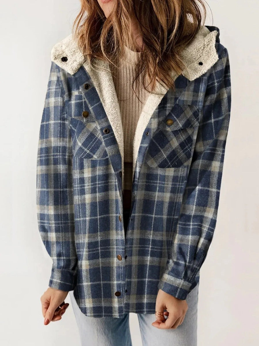 Nadeschja | Karierte Kapuzenjacke mit Knopfleiste