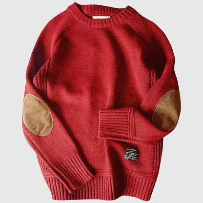 Roman | Herren Gerippter Strickpullover mit Ellbogenpatches