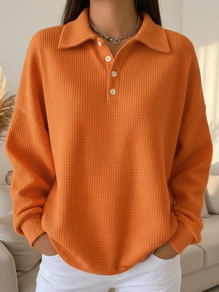 Ariane | Damen Oversized Poloshirt mit Knöpfen Langarm