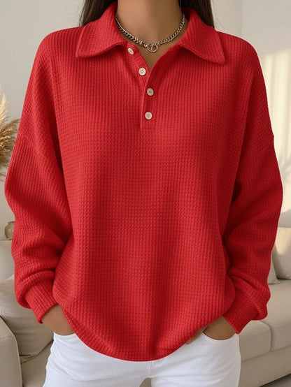 Ariane | Damen Oversized Poloshirt mit Knöpfen Langarm