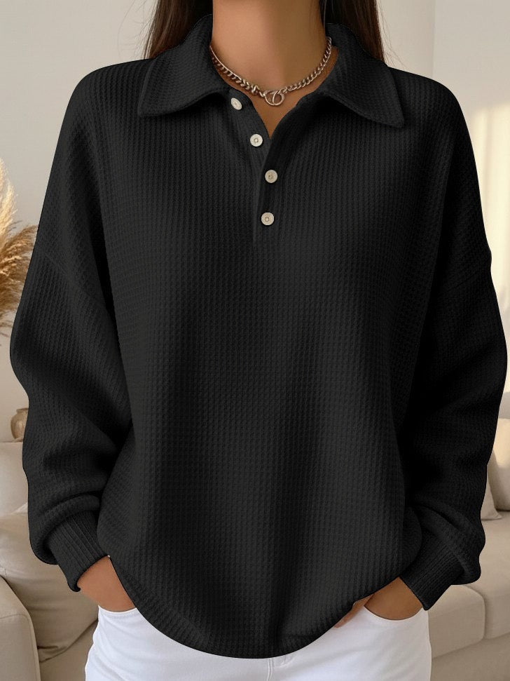 Ariane | Damen Oversized Poloshirt mit Knöpfen Langarm