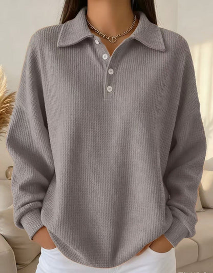 Ariane | Damen Oversized Poloshirt mit Knöpfen Langarm