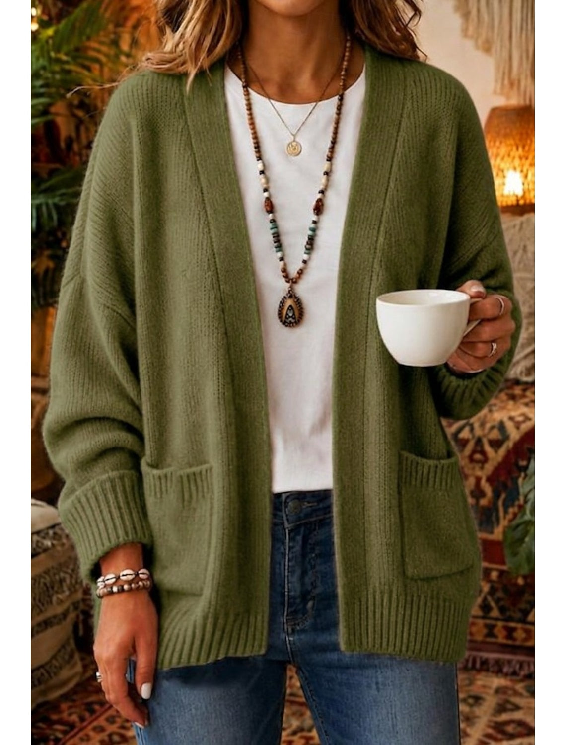 Gina | Damen Cardigan Strickjacke mit Taschen und V-Ausschnitt