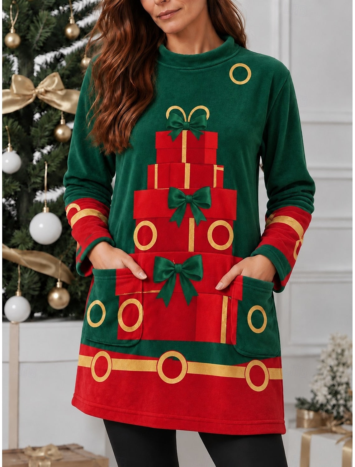 Capucine | Weihnachtspullover Damen mit Kerstbaum-Motiv Stehkragen