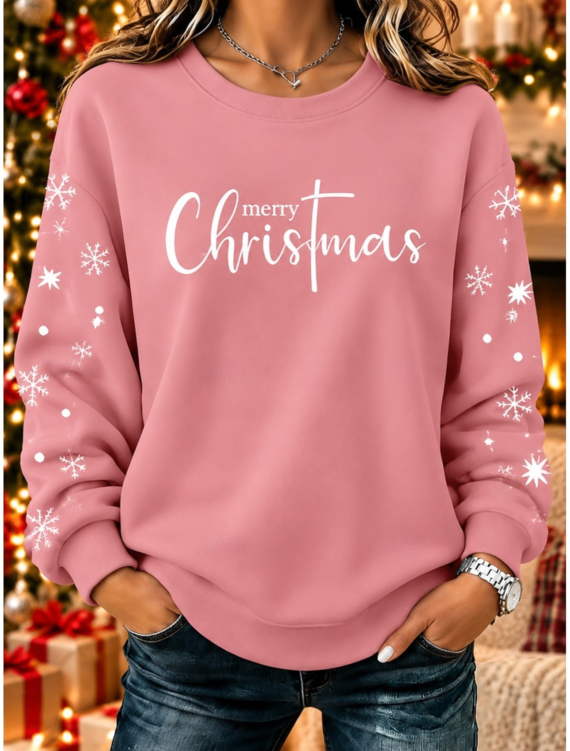 Feikje | Weihnachtspullover mit Schriftzug und Schneeflocken Damen